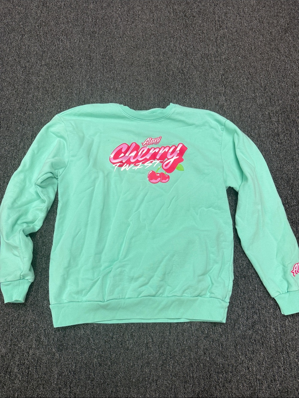 Alani Mint Green Crewneck Sweatshirt with Pink Cherry Graphic